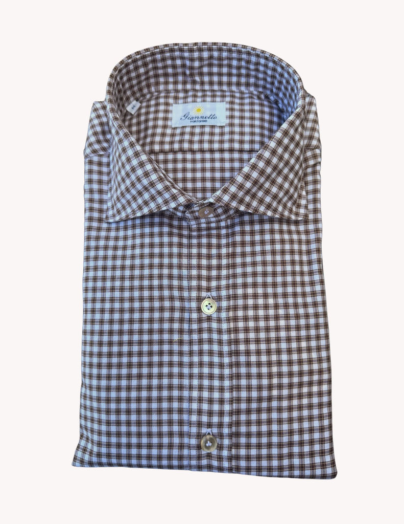 Giannetto brown check shirt available at M PENNER in Houston, Texas