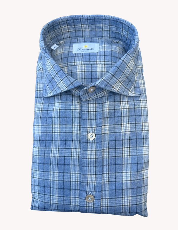 【giannetto】Cotton Check Shirt 38 GIANNETTO Sz L Shirt Blue Beige Check Cotton L/S Button-Up