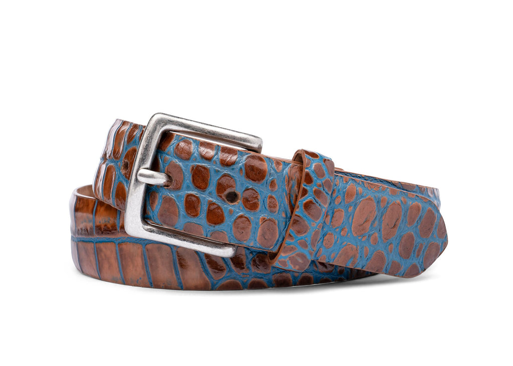 Two-Toned Embossed Crocodile Belt with Antique Silver Buckle