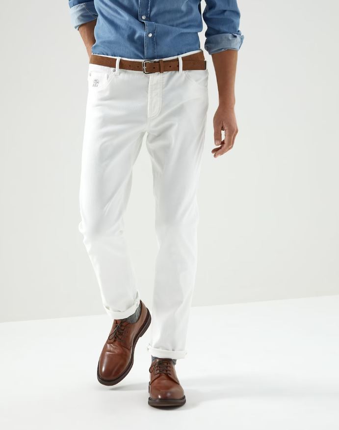 Lightweight Dyed Denim Slim Fit Five Pocket Trousers Snow